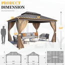 YOLENY 12' x 14' Hardtop Gazebo, Galvanized Steel Metal Double Roof Aluminum Frame Gazebo with Curtain and Netting, Permanent Pavilion Pergola for Outdoor, Patio, Garden, Lawn, Pool Side, Brown