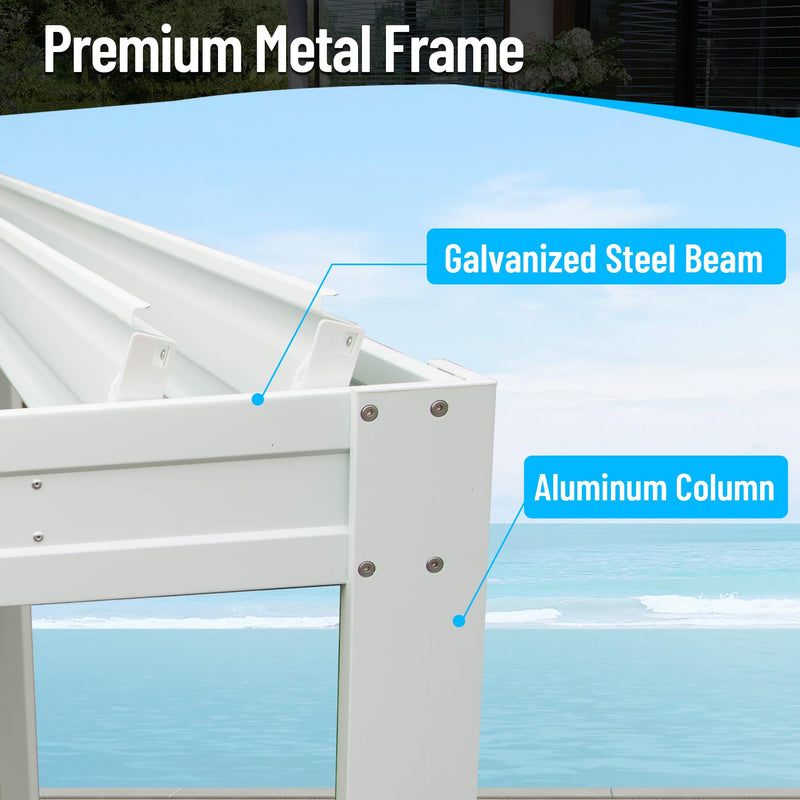 Domi Louvered Pergola 10' x 10' Outdoor Aluminum Pergola with Adjustable Roof, Aluminum Frame, Efficient Drainage System for Patio, Deck, Garden, White