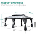YITAHOME 12X20FT Hard Top Metal Gazebo Patios Double Roof Canopy Aluminum Frame Garden Gazebo Tent Curtains Netting for Patios Backyards Decks Lawns Gray