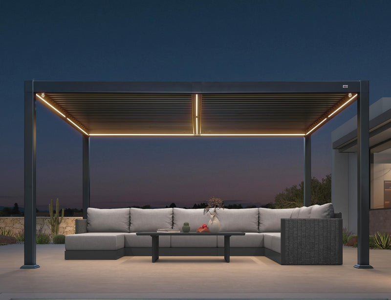 PURPLE LEAF Louvered Pergola 92KS 10' x 14' with Integrated LED Strip Lights Aluminum Outdoor Pergola with Adjustable Louvered Roof for Patio Deck Garden Yard Gray