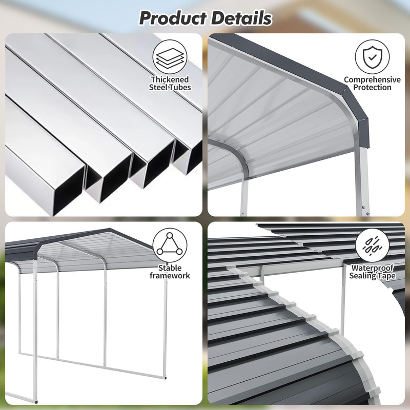 10x15 FT Metal Carport Shed,Heavy Duty Carport with Galvanized Steel Roof & Frame, Permanent All-Weather Shelter for Cars, Motorcycles, ATV, Boats, and Tractors