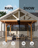 Beneouya 18.3 x 12.6 x 7.8 FT Carport, Wood Outdoor Gazebo Pavilion with Hardtop Sloped Steel Roof, Heavy Duty Waterproof Car Port for Backyard, Patio, Deck and Lawn