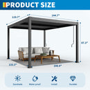 10X12 FT Pergola with Independent Adjustable Rainproof Roof, Outdoor Aluminum Louvered Pergola with Adjustable Top for Deck Garden Backyard