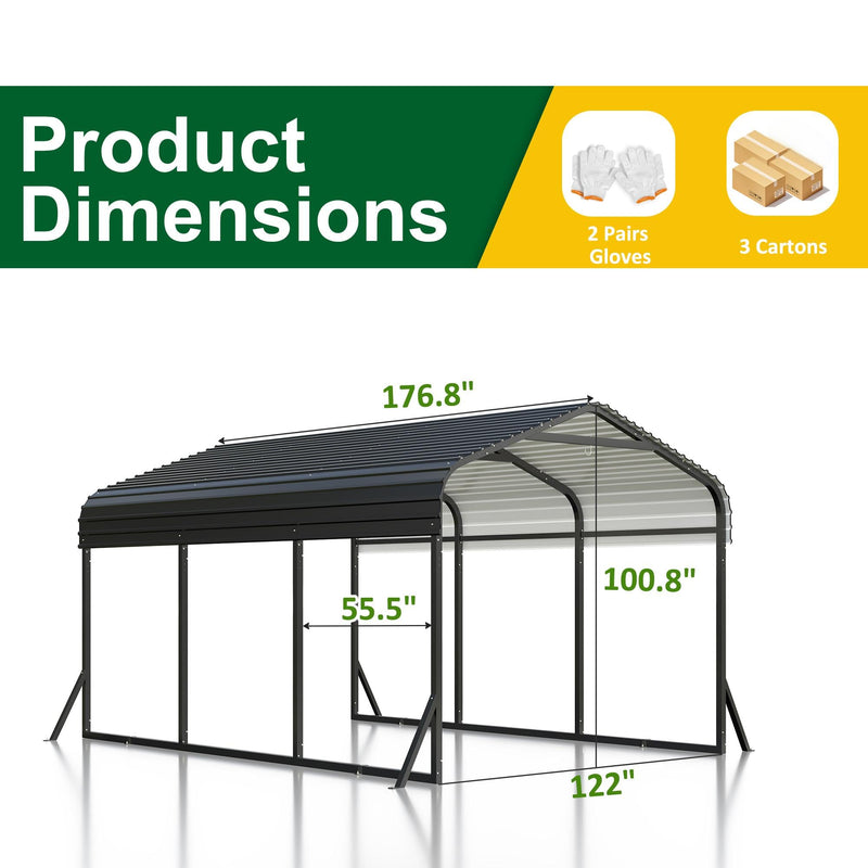 VIWAT Carport 10x15 FT, Metal Carport with Enhanced Base, Outdoor Heavy Duty Garage Galvanized Car Shelter for Pickup, Car, Boat and Tractors