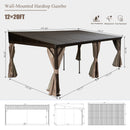 Domi 12' x 20' Lean to Gazebo with Aluminum Frame, Wall Mounted Gazebo Hardtop Galvanized Steel Sloping Roof with Curtains and Netting for Patio Deck Backyard Lawn Party…