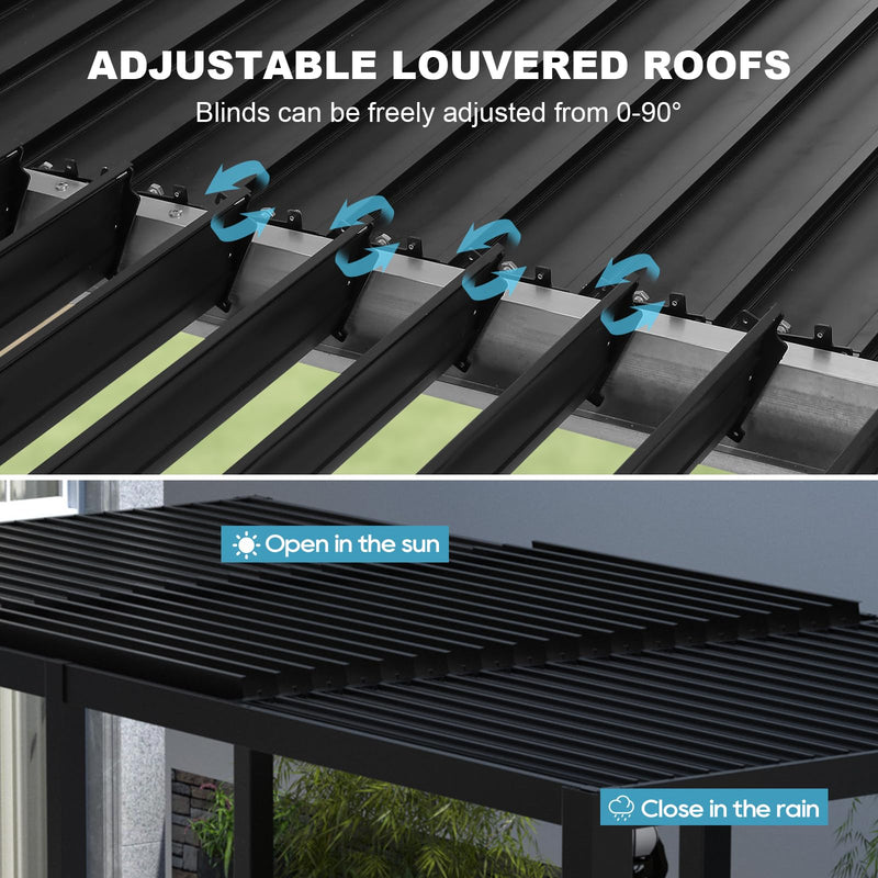 Outdoor Louvered Pergola 10' x 10', Aluminum Louvered Pergola with Adjustable Roof, Adjustable Pergolas for Outdoor Deck, Patio, Lawn & Garden