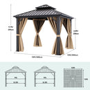 YITAHOME 10X10FT Hard Top Metal Gazebo Patios Double Roof Canopy Aluminum Frame Garden Gzebo Tent Curtains Netting for Patios Backyards Decks Lawns Brown