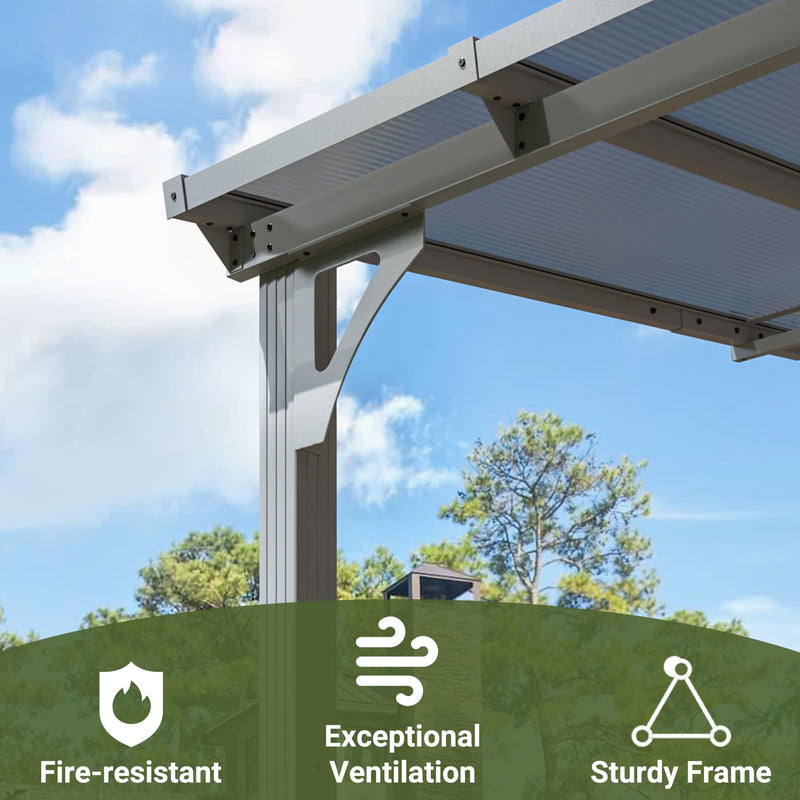 VIWAT 10x14 FT Gazebo, Splicable Pergola with Aluminum Frame, Gazebos on Clearance, Wall Mounted Gazebo & Pergola, Awnings for Patio, for Backyard, Deck, Gray