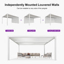 PURPLE LEAF Louvered Pergola 12' x 16' Outdoor White Aluminum Pergola with Fixed Shutter Wall Adjustable Roof Gazebo for Patio Backyard, 1 Long Side and 1 Short Side