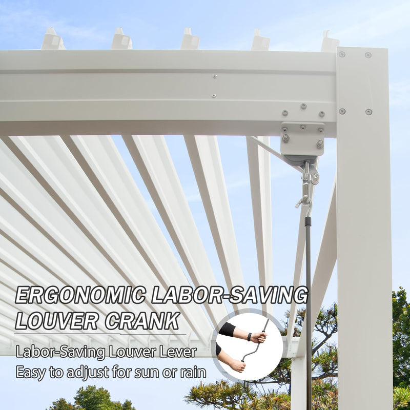 Domi Outdoor Louvered Pergola 10x16FT with Adjustable Steel Roof, Outdoor Aluminum Structure Rainproof Pergola for Backyard, Garden and Lawn,White