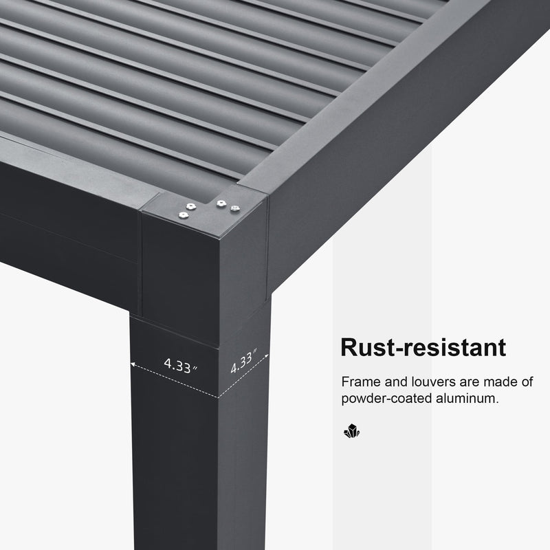 PURPLE LEAF Louvered Pergola 12' x 16' Outdoor Aluminum Pergola with Adjustable Roof for Deck Backyard Garden Grey Hardtop Gazebo