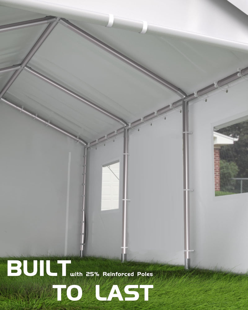 Hipicute 12' x 20' x 11' Heavy-Duty Portable Garage with Canopy Roof, Front and Back Doors, Roll-Up Windows, Portable Carport Reinforced Structure for Cars, Trucks, Boats, and Parties - White