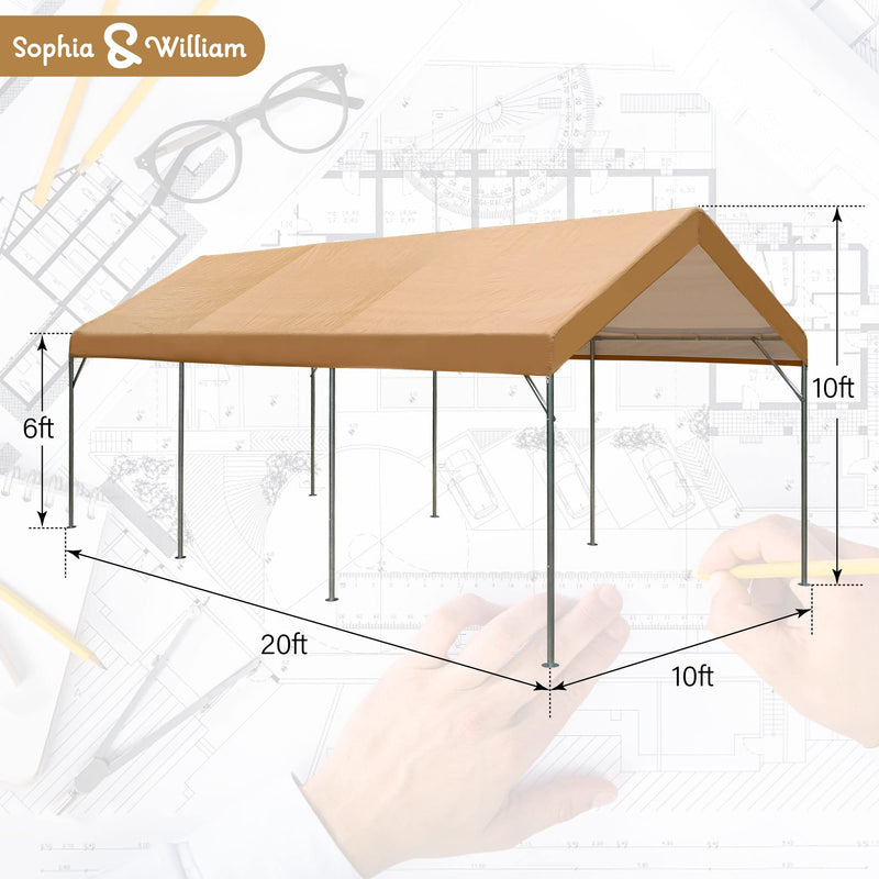 Sophia & William Carport, Heavy Duty 10'x20' Car Canopy Tent,Portable Garage Shelter with 4 Reinforced Steel Cables, Galvanized Steel Frame 150G UV Protective Tarp for Car Boat Truck Party