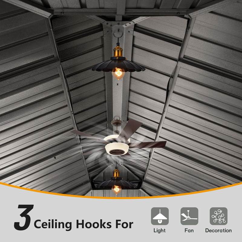 Domi 12' X 16' Hardtop Gazebo Outdoor Metal Gazebo with Galvanized Steel Double Roof Canopy, Aluminum Frame, Curtains and Netting for Patio, Deck, Garden, Grey