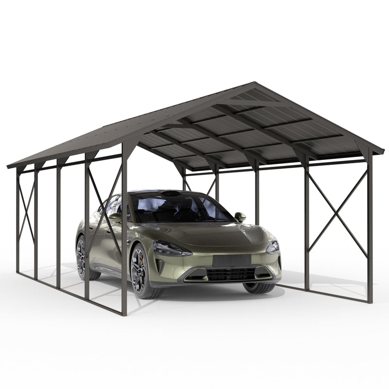 Gotland 12FT x 22FT Heavy Duty Metal Carport, Outdoor Garage Car Shelter with Reinforced Steel Frame, Galvanized Metal Roof, Weather-Resistant Canopy for Cars (Black)