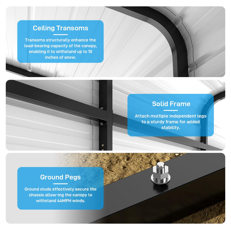 ACONEE Carport 13 x 16 FT, Heavy Duty Metal Carport with Galvanized Steel Roof, Garage Car Shelter Shade, Outdoor Metal Carport Canopy, Bolts for Car, Trucks, Boats, Multi-Purpose Carport, Grey