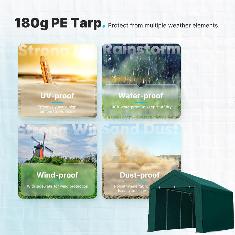 PEAKTOP OUTDOOR 12x20 ft Heavy Duty Carport with Removable Sidewalls, Portable Car Canopy, Garage Tent, Boat Shelter with Reinforced Triangular Beams, Green