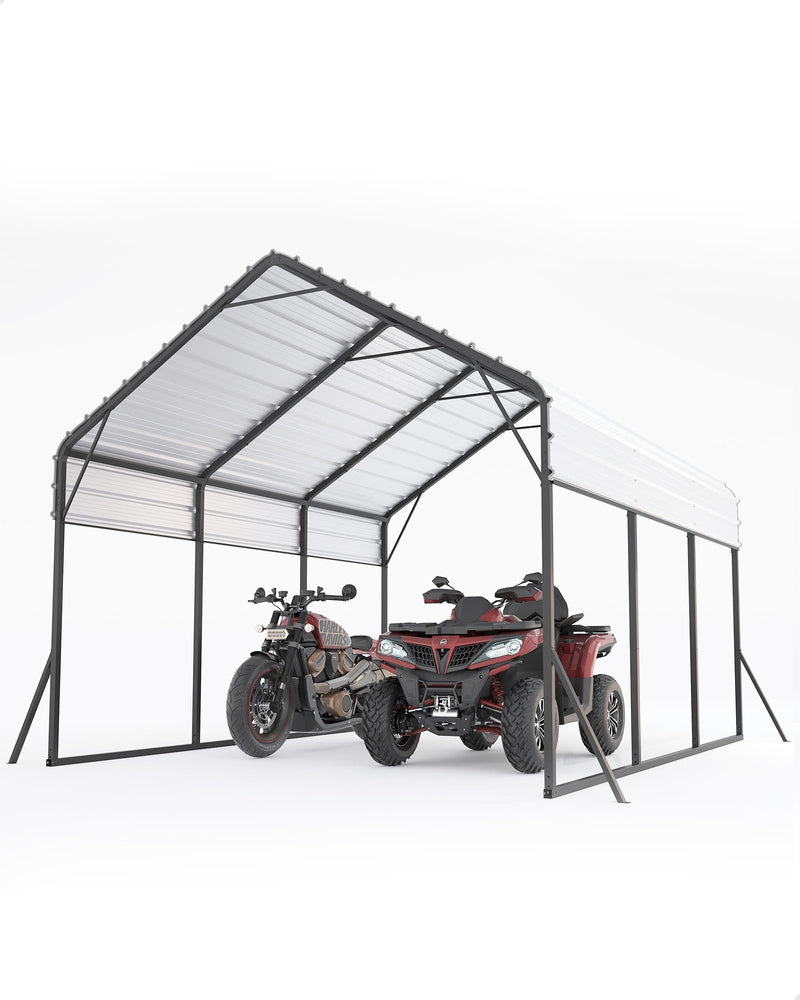13 X 16 FT Metal Carport, Heavy Duty Carport Reinforced Frame and Steel Roof, All-Weather Shelter for Pickups, Boats, Cars, and Tractors