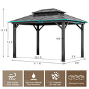 WELYAS Aluminum Hardtop Gazebo 10' X 12' Heavy Duty All Weather Black Gazebos with Galvanized Steel Double Metal Roof for Garden Patio Deck Backyard, Curtains and Netting Included