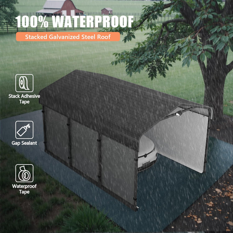 Benass 10x15 Metal Carport, Carport Canopy 10x15 Heavy Duty, Galvanized Steel Roof Car Port with Removable Polyethylene Sidewalls