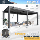 MELLCOM 10x20FT Louvered Pergola with 6 Pull-Down Screens, Aluminum Pergola with Adjustable Rainproof, Dark Gray