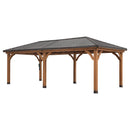 Backyard Discovery Barrington 24' x 12' Cedar Wood Outdoor Gazebo Pavilion with Hardtop Galvanized Steel Hip Roof, Snow Support, Wind Resistance, PowerPort, Shade for Garden, Patio, Deck, Entertaining