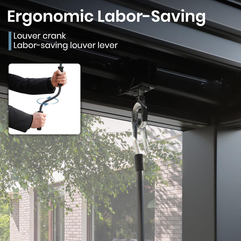 10'×13' Outdoor Louvered Pergola, Aluminum Outdoor Louvered Pergola Patio with Adjustable Roof for Outdoor Deck, Backyard, Garden (10x13FT with Curtain)