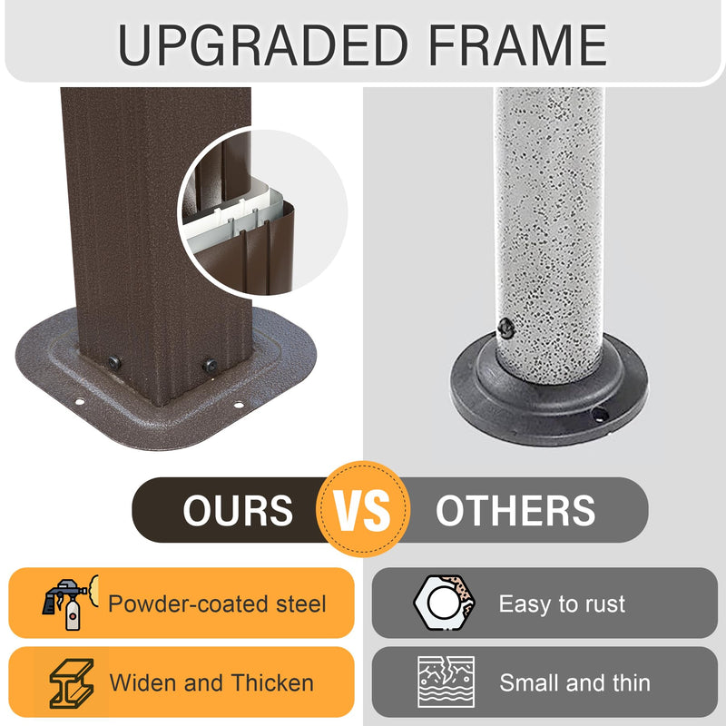 Domi 6.5x12FT Hardtop Grill Gazebo, Outdoor BBQ Gazebo with 2 Side Shelves, Sloping Steel Roof for Permanent Sun Shade with Ceiling Hooks for Patio Deck Yard Garden (Brown)