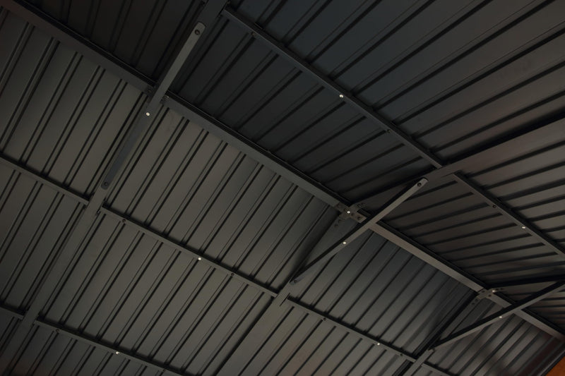 YOPTO 12x8.5 FT Wood Carport Pavilion Gazebo,Canopy Tent wiht Hard Top Steel Metal Slope Roof and Feet,All Weather Protected,Waterproof Garden Pergola for ackyard,Swimming Pool,Light Brown