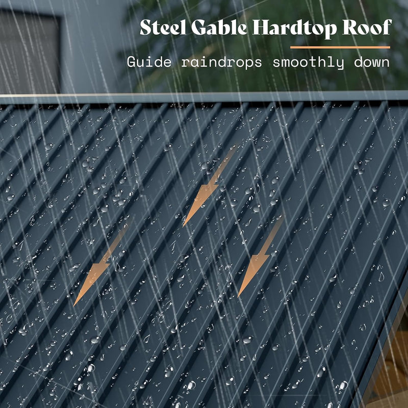 LUXOAK 10x12 ft Wood Gazebo, Hardtop Pergola with Steel Gable Roof, Outdoor Gazebo with Guest House for Garden, Porch, Patio, Black + Natural Wood