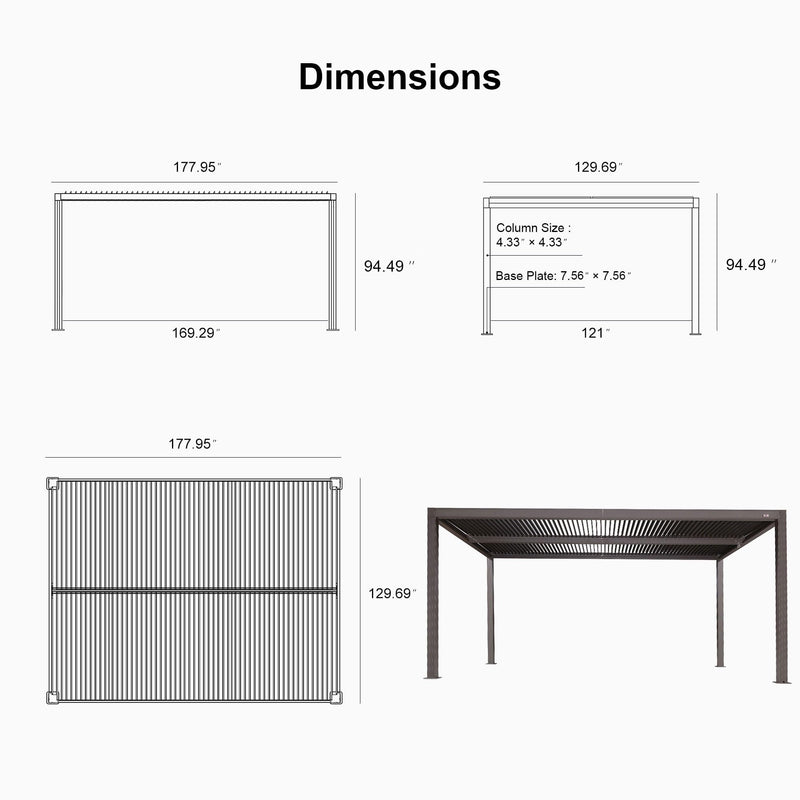 PURPLE LEAF Louvered Pergola 11' × 15' Outdoor Hardtop Gazebo Sun Shade with Adjustable Canopy Patio Aluminum Retractable Roof for Outside Deck Backyard Pavilion