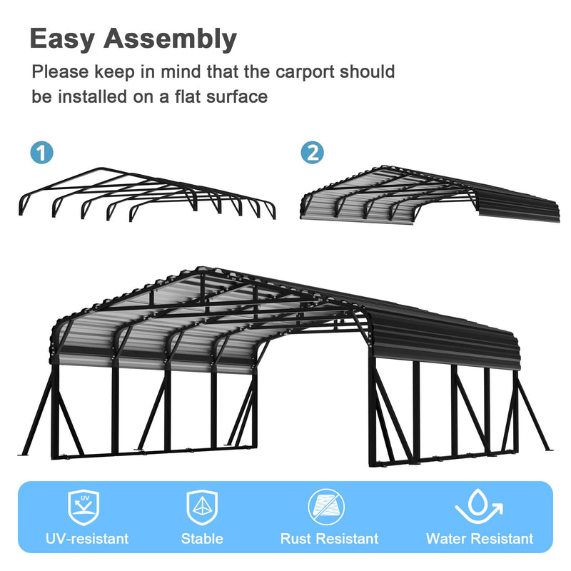 20x20FT Heavy Duty Metal Carport - Reinforced Galvanized Carport Canopy for All-Weather Shelter, Enhanced Wind Resistance for Boats, Cars, Trucks, and Tractors