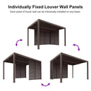 PURPLE LEAF Outdoor 12' × 14' Louvered Pergola with 12FT Detachable Louver Wall Patio Adjustable Aluminum Canopy Retractable Metal Roof for Deck Outside Backyard Hardtop Gazebo Sun Shade