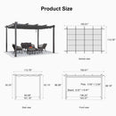 PURPLE LEAF 10' X 13' Outdoor Retractable Pergola with Sun Shade Canopy Patio Metal Shelter for Porch Garden Beach Pavilion Grill Gazebo Modern Yard Grape Trellis Pergola, Gray