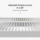 PURPLE LEAF Louvered Pergola 12' x 16' Outdoor White Aluminum Pergola with Fixed Shutter Wall Adjustable Roof Gazebo for Patio Backyard, 1 Long Side and 1 Short Side