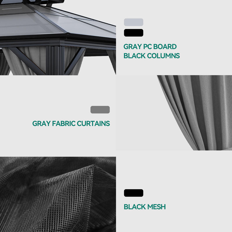 YITAHOME 12x16FT Gazebo Hard-Top Double Roof Canopy Outdoor with Netting and Shaded Curtains, Aluminum Frame Polycarbonate Hardtop Garden Tent for Patio, Backyard, Deck and Lawns, Grey
