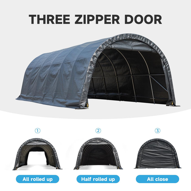 MELLCOM 12 x 24 FT Heavy Duty Carport, Portable Garage with Reinforced All-Steel Frame and Round Style Roof, Anti-Snow All Covered Car Canopy Outdoor Waterproof Storage Shelter for Car, Truck, Boat