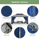 12' x 16' Hardtop Gazebo,Outdoor Galvanized Steel Metal Double Roof Gazebo with Curtains and Netting for Patios, Gardens, Lawns,Navy Blue