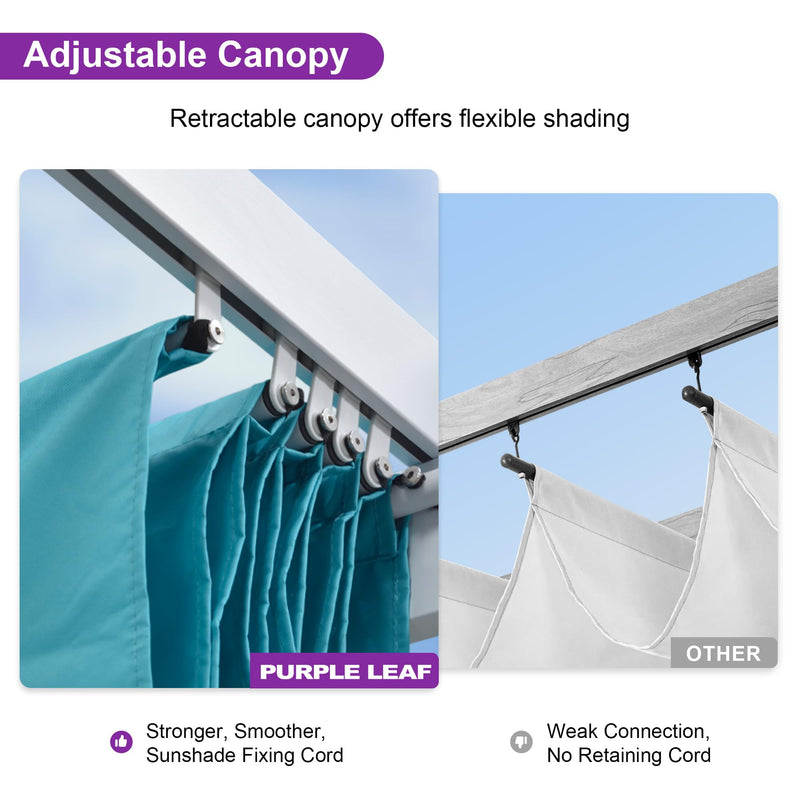 PURPLE LEAF 10' X 13' Outdoor Retractable Pergola with Sun Shade Canopy Cover White Patio Metal Shelter for Garden Porch Yard BBQ Beach Gazebo Grape Trellis Pergola, Turquoise Blue