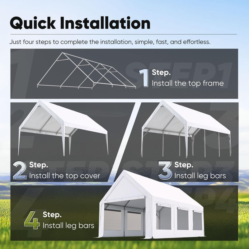 Quictent Heavy Duty 12x20 ft Carport Tent with Ultra-High Peak & Ventilation Windows, Waterproof Outdoor Canopy Shelter for Events, Storage, Parking & Wedding - White