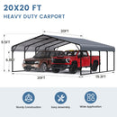 EROMMY 20x20FT Stable Metal Carport, All-Weather Heavy-Duty Carports with Strong Base, Sturdy Car Shed with Galvanized Steel Roof and Frame, Easy Assembly Car Port for 2 Cars, Tractors, Boat, Gray