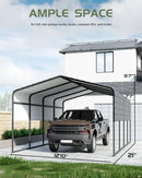 Metal Carport, Carport with Reinforced Base and Galvanized Steel Roof, Heavy Duty Garage Car Shelter Shade, Outdoor Car Port Canopy for SUV, Truck, Boats, 13x21 FT
