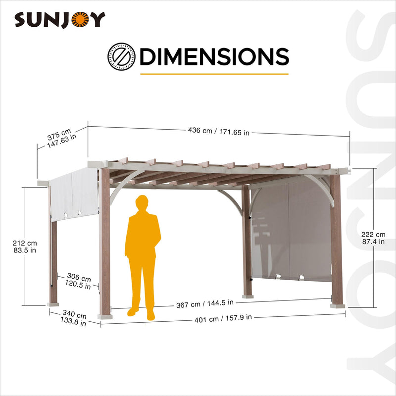 Sunjoy Outdoor Pergola 12 x 14 ft. with Adjustable Sun Shade Canopy for Backyard and Garden Shade, Patio Modern White Steel Frame Grape Trellis Pergolas, Light Gray by SummerCove