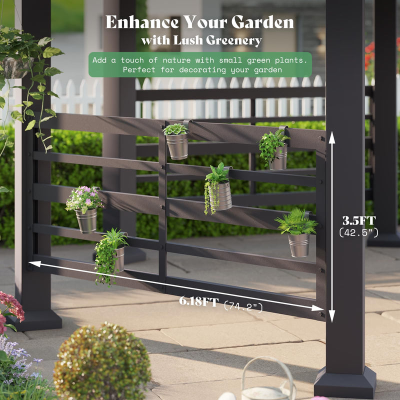 AMERLIFE 13X15FT Hardtop Gazebo, Hexagon Metal Patio Gazebo, Double Tiered Patio Pavilion with Aluminum Foot, Dual Rails, Ceiling Hook and Bench for Patio, Garden, Backyard Shade