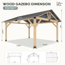13‘x15’ Outdoor Patio Wooden Gazebo - Cedar Solid Wood Gazebo with Galvanized Steel Roof, Wooden Frame, Pavilion for Lawns, Beach, Patio, Garden (13X15FT)