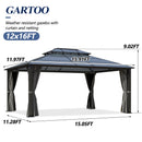 GARTOO 12x16FT Polycarbonate Hardtop Gazebo with Double Roof - Heavy-Duty Steel Frame Gazebo with Breathable Netting & Privacy Curtain for Patio, Porch, Garden, Lawn, Deck, Backyard