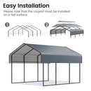 10'x15' Heavy Duty Metal Carport, Outdoor Garage Car Shelter Shade with Heavier Metal Frame, Galvanized Metal Roof for Car and Boats, Grey
