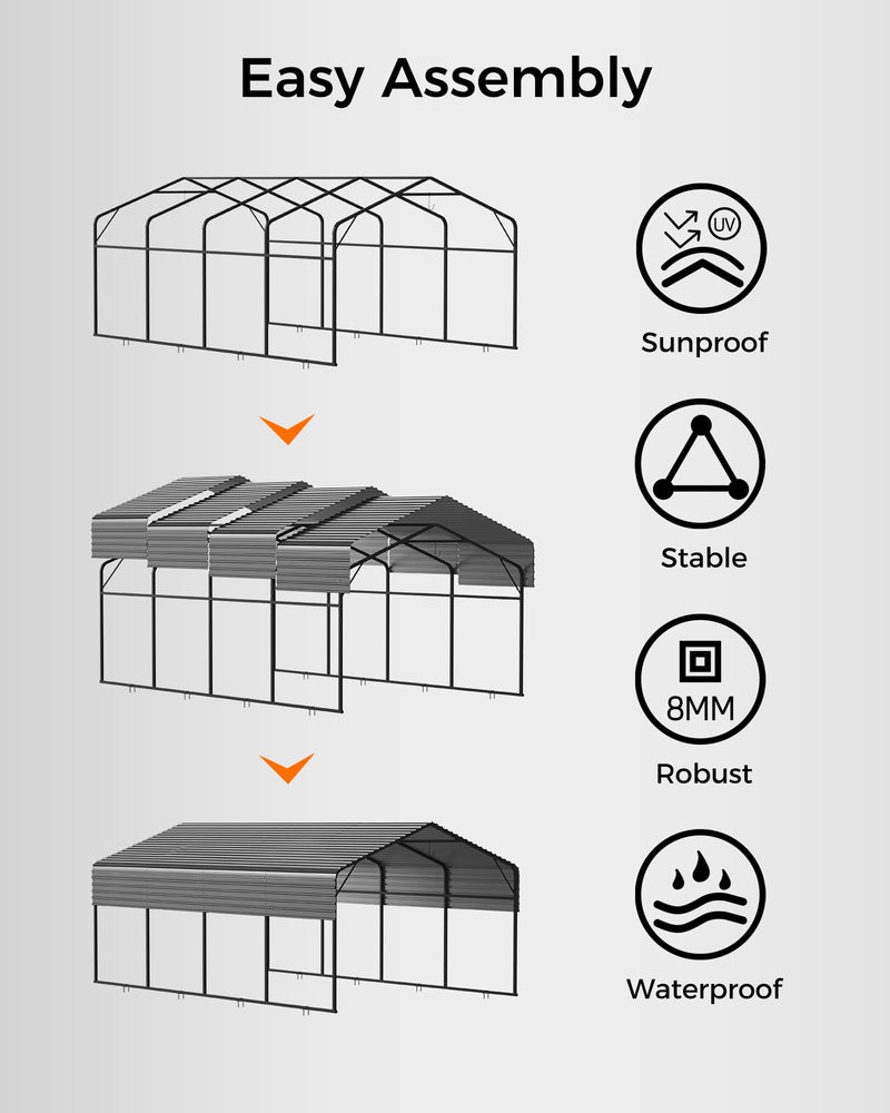 Mars Explo 12x20FT Heavy Duty Metal Carport Kit, Galvanized Permanent Shelter for Pickup Trucks, Tractors, RVs - Extra Sturdy Frame with Enhanced Anchoring System & Snow Load Capacity