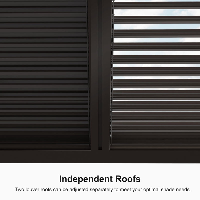 PURPLE LEAF Outdoor 12' × 14' Louvered Pergola with 12FT Detachable Louver Wall Patio Adjustable Aluminum Canopy Retractable Metal Roof for Deck Outside Backyard Hardtop Gazebo Sun Shade
