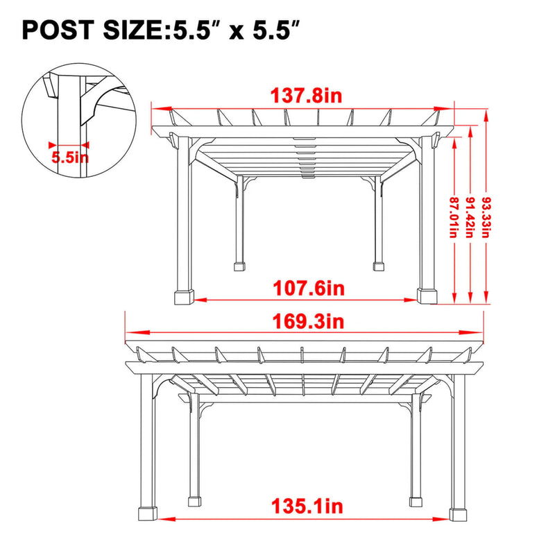 BlueWish 12’ x 14’ Cedar Wood Patio Pergola with Slatted Trellis Roof, Outdoor Pergola Backyard Gazebo with Solid Structure for Deck Yard Grill Party Garden